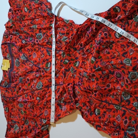 Maeve Orange Blue Silk Paisy Floral Fitted Waist Fit and Flare Blouse A25 - Picture 4 of 6